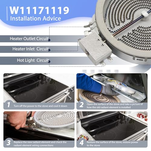 W11171119 8273994 Radiant Surface Element 6in Range Radiant Surface Element, Compatible with Whirlpool, Kenmore Electric Furnace Oven Replaces W11171119 AP6012390 PS11745598 PS11764915 W10823711